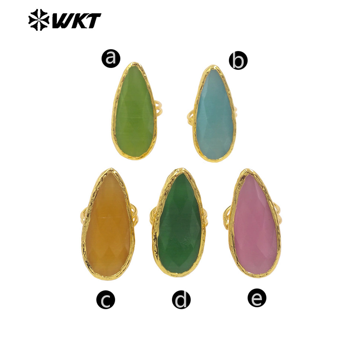 WT-R571 Beautiful Fashion Long Waterdrop Shape Gold Plated Colorful Cat Eye Stones Rings For Women Party Jewelry Accessory