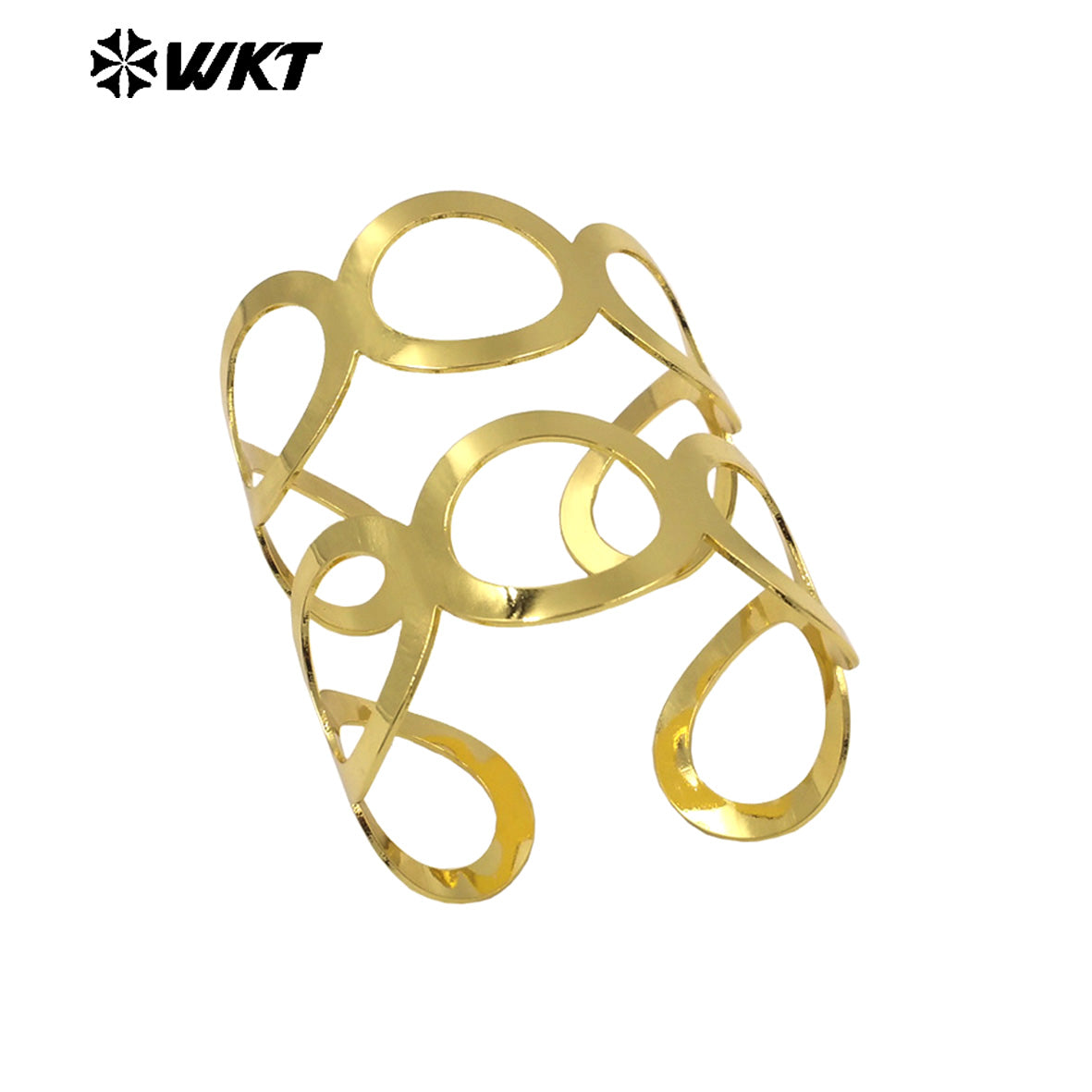 WT-B669 Best Selling Wholesale Round Cutout Design 18K Gold Plated Natural Yellow Brass Bracelet As Special Gift for Women