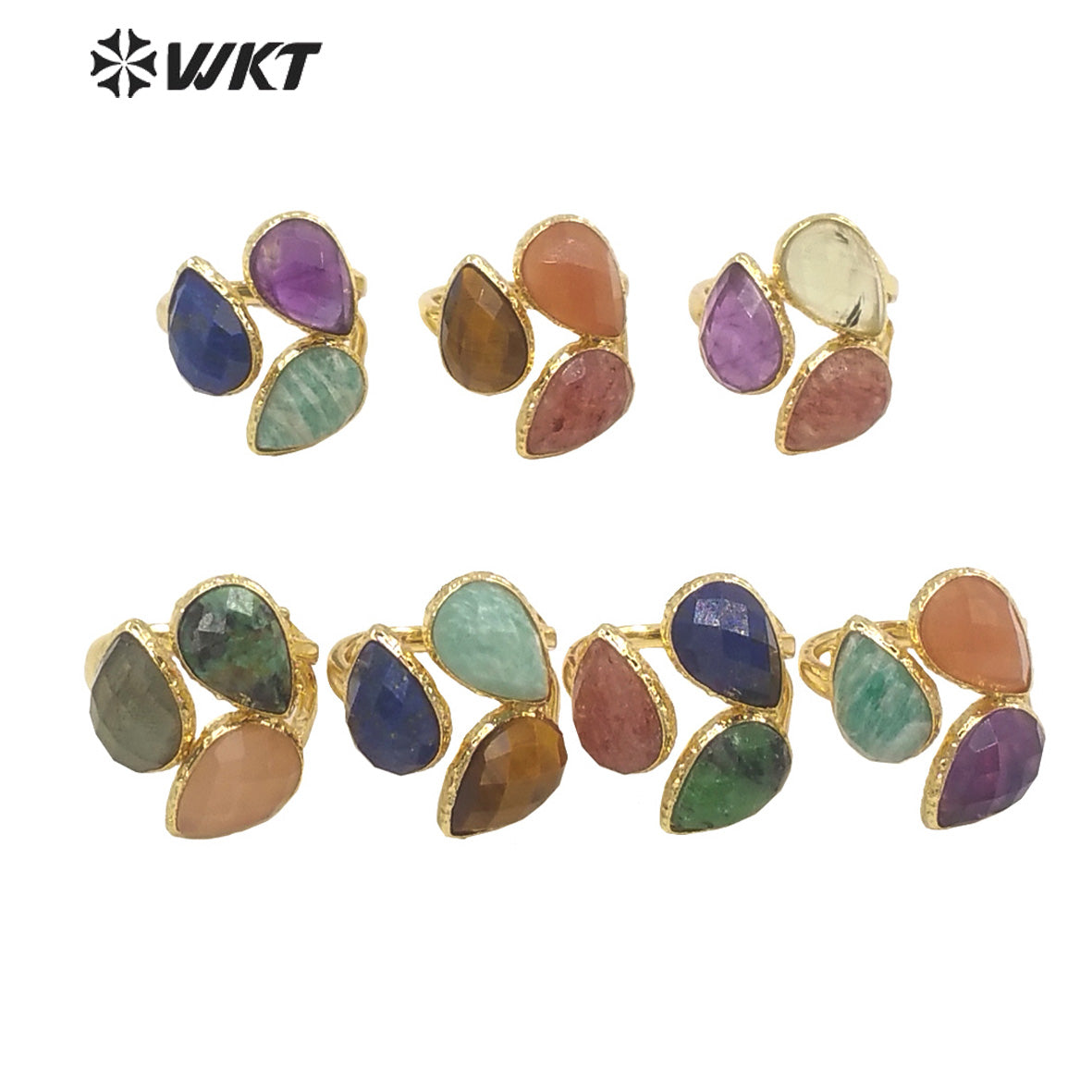 WT-R491 WKT Fashion Design Trendy Gift for Women Drop Shaped Colorful High Quality Gorgeous Natural Gemstone Stone Ring