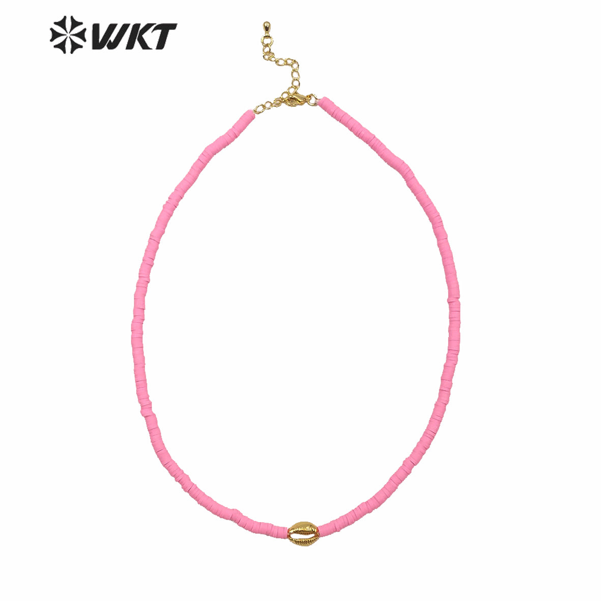 WT-JN125 HOT New Arrive 4mm Spacer Beads Choker Necklace Lady pink Color Cowrie Shell Choker Necklace with Charms