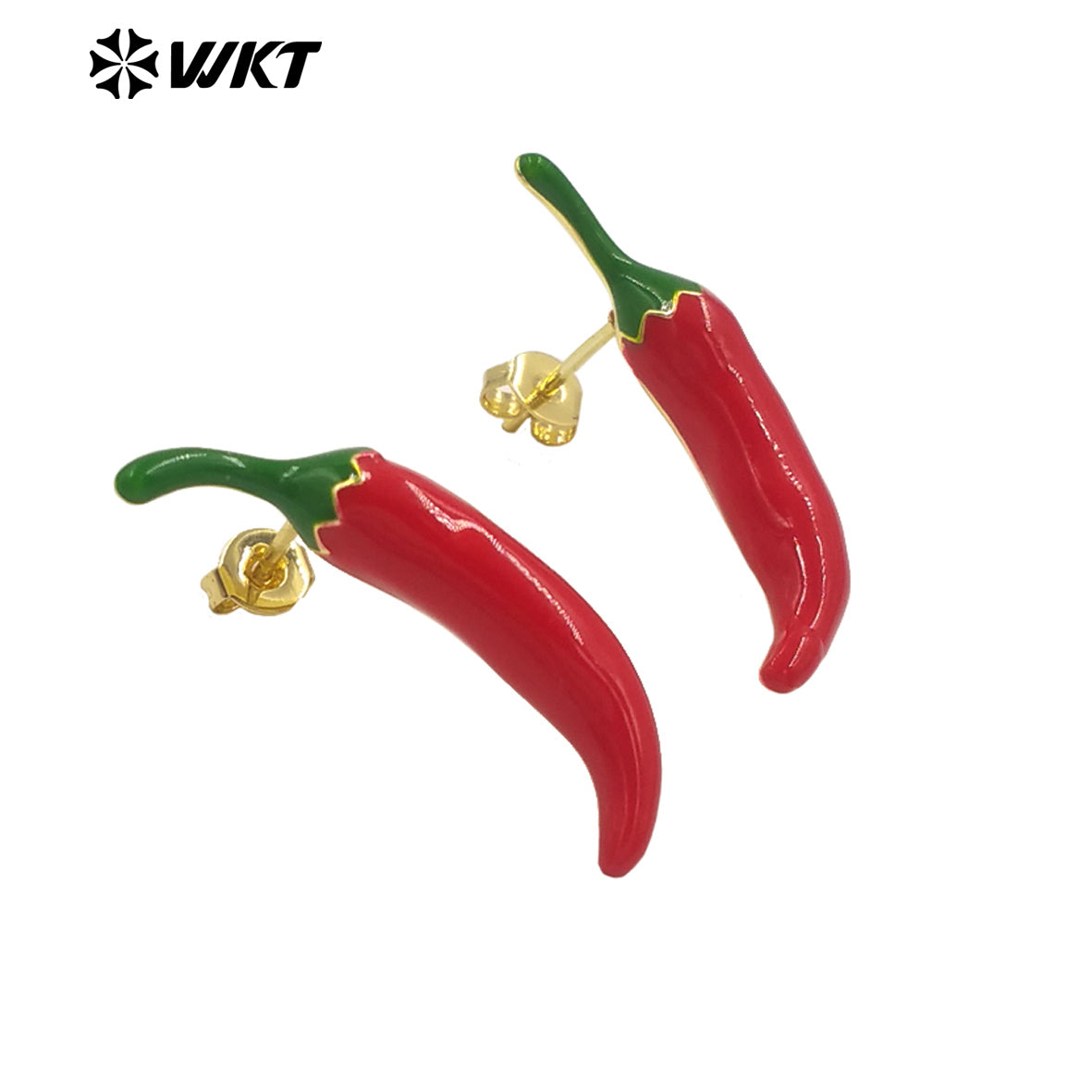 WT-ME123 Charming Hot Pepper Shape Gold Plated Women Earrings in Yellow Brass With Drop Oil High Quality Tiny Unique Jewelry