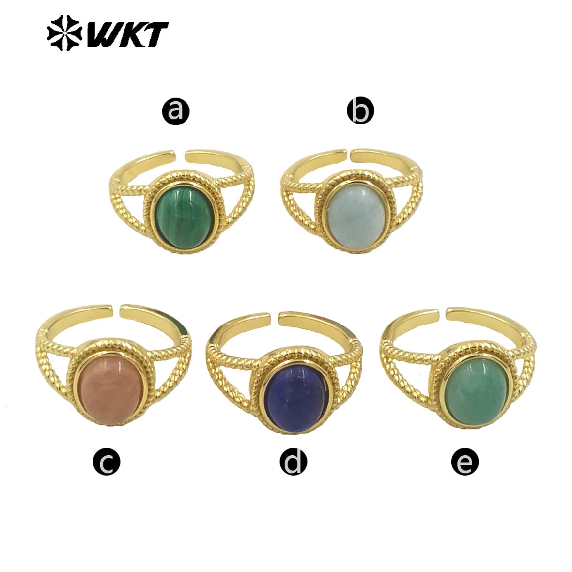 WT-R507 Wholesale Fashion Gold Plated Oval Shape Delicate Stone Setting in 18K Gold Plated Malachite Lucky Ring