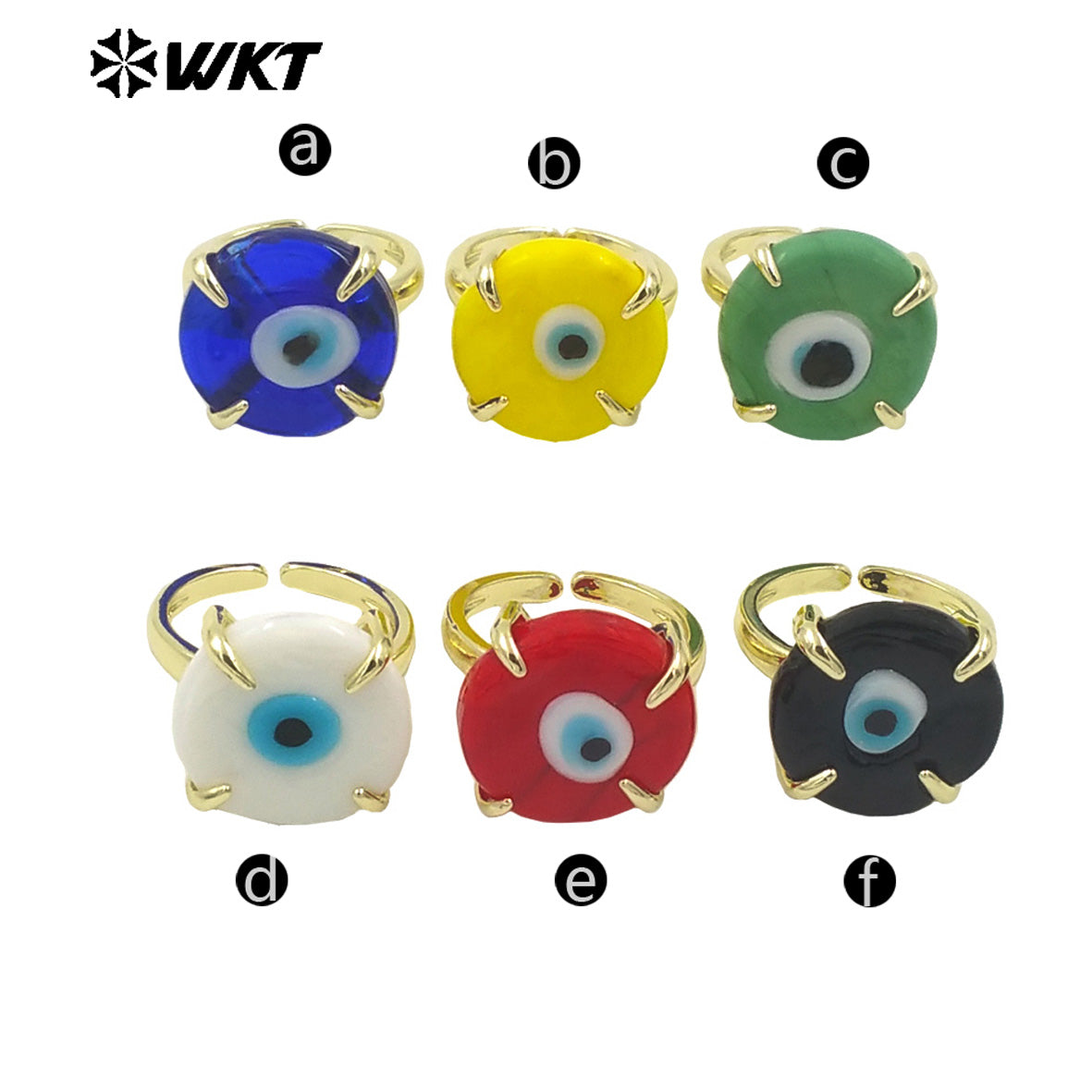 WT-MPR089 Charming Healing 18K Handmade Claw Setting Resin Turkey Eye Women Rings in Adjustable Size