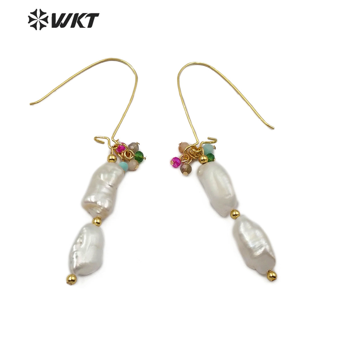 WT-E578 Natural Pearl Earring Irregular Shape With Colorful Beads Gold Electroplated Women Stylish Jewelry Earring