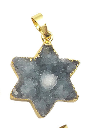 WT-P1508 Bohemian Natural Hexagonal Druzy Quartz Pendant Gold Plated Women Fashion Elegant Charm Jewelry Druzy Crystal Pendant