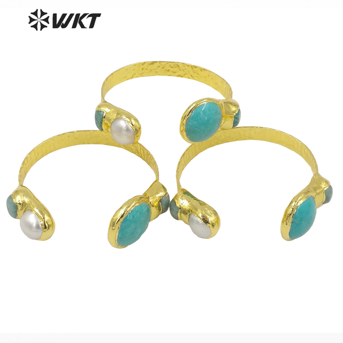WT-B593 WKT 2022 Beautiful Jewelry Good Design Natural Pearl Stone Bracelet Opening Adjustable Gold Plated Women Jewelry