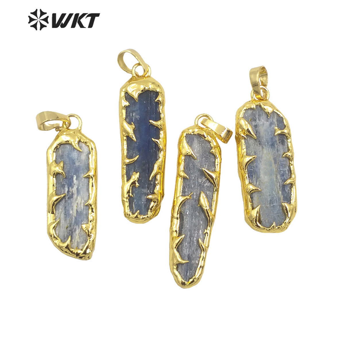 WT-N1468 Bohemian Vintage Style Women 18k Gold Plated Handmade Raw Stone Blue Kyanite Neckklace