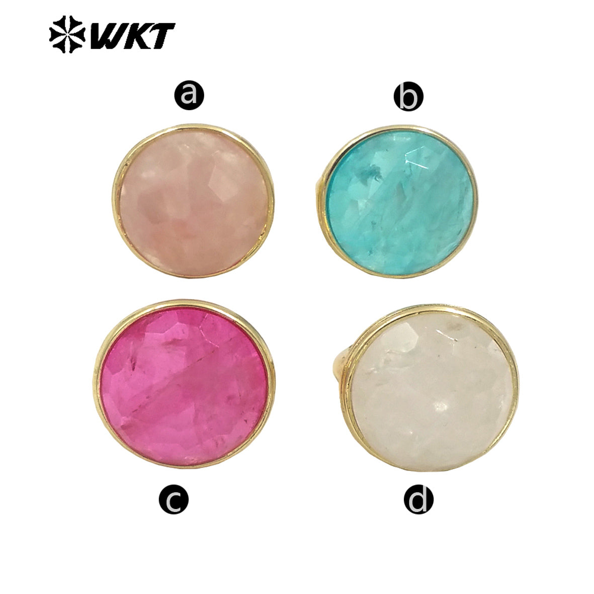 WT-R514 Wholesale New Design Big Round Natural Jade Spring Bright Color Women Gold Ring in Adjustable