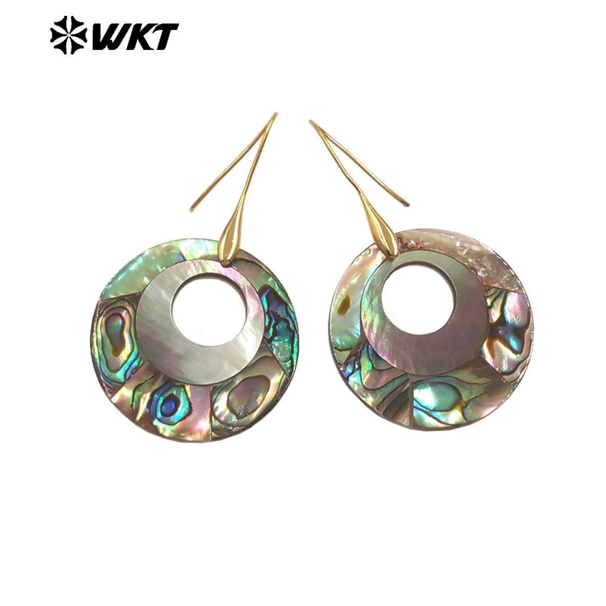 WT-MPE163 Wholesale Boutique Natural Abalone Shell With Round Hole Gold Color Earrings For Women Casual Style Matching