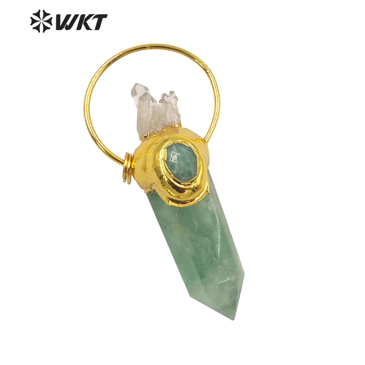 WT-P1677 Wholesale 18k Gold Plated Natural Green Aventurine Stone Pendant Women Big Gorgeous Quartz Point Pendant for Necklace