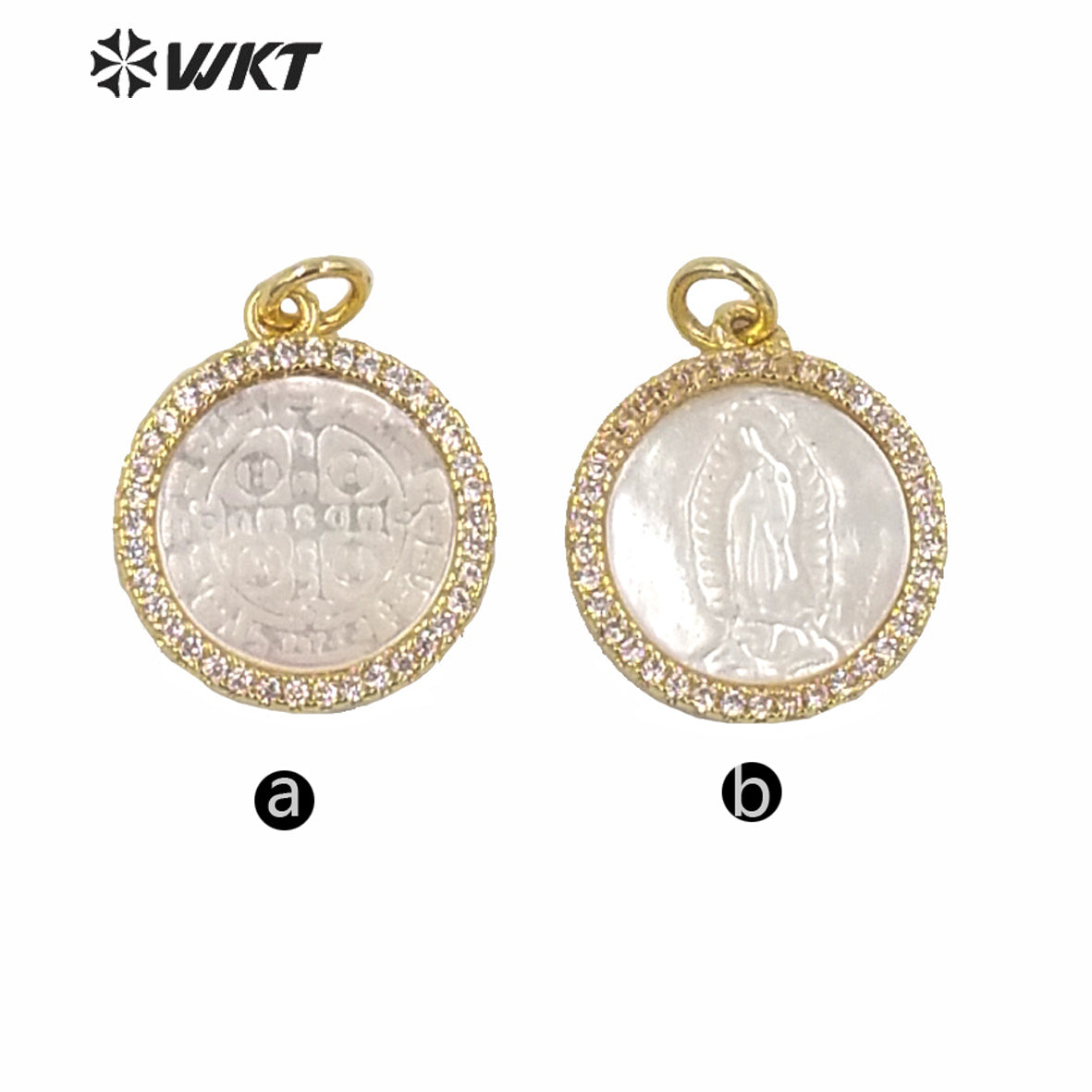 WT-MP163 Wholesale Small Charming Gold Electroplated Metal Jesus Christ Pendant 15mm Tiny Hot Single Loop Gold Charm Pendant