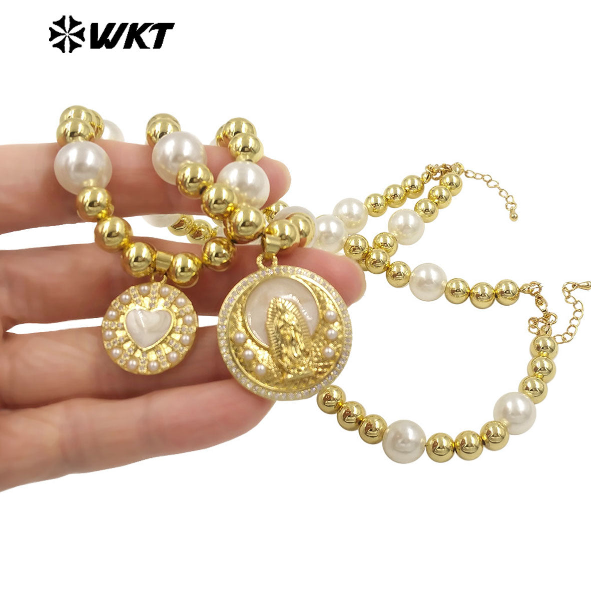 WT-JN304 Hot Sales 18K Gold Plated Natural Brass Round Beads Religious Bodhi Pearl Shell Necklace for Women As Daily Decoration