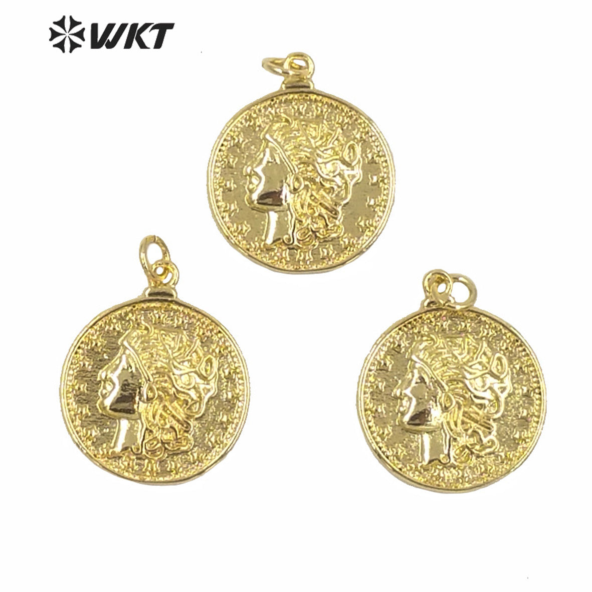 WT-MP188 Wholesale Gold Electroplated Round Coin People Image Pendant for Women Hand Make Jewelry Findings Design the Beauty