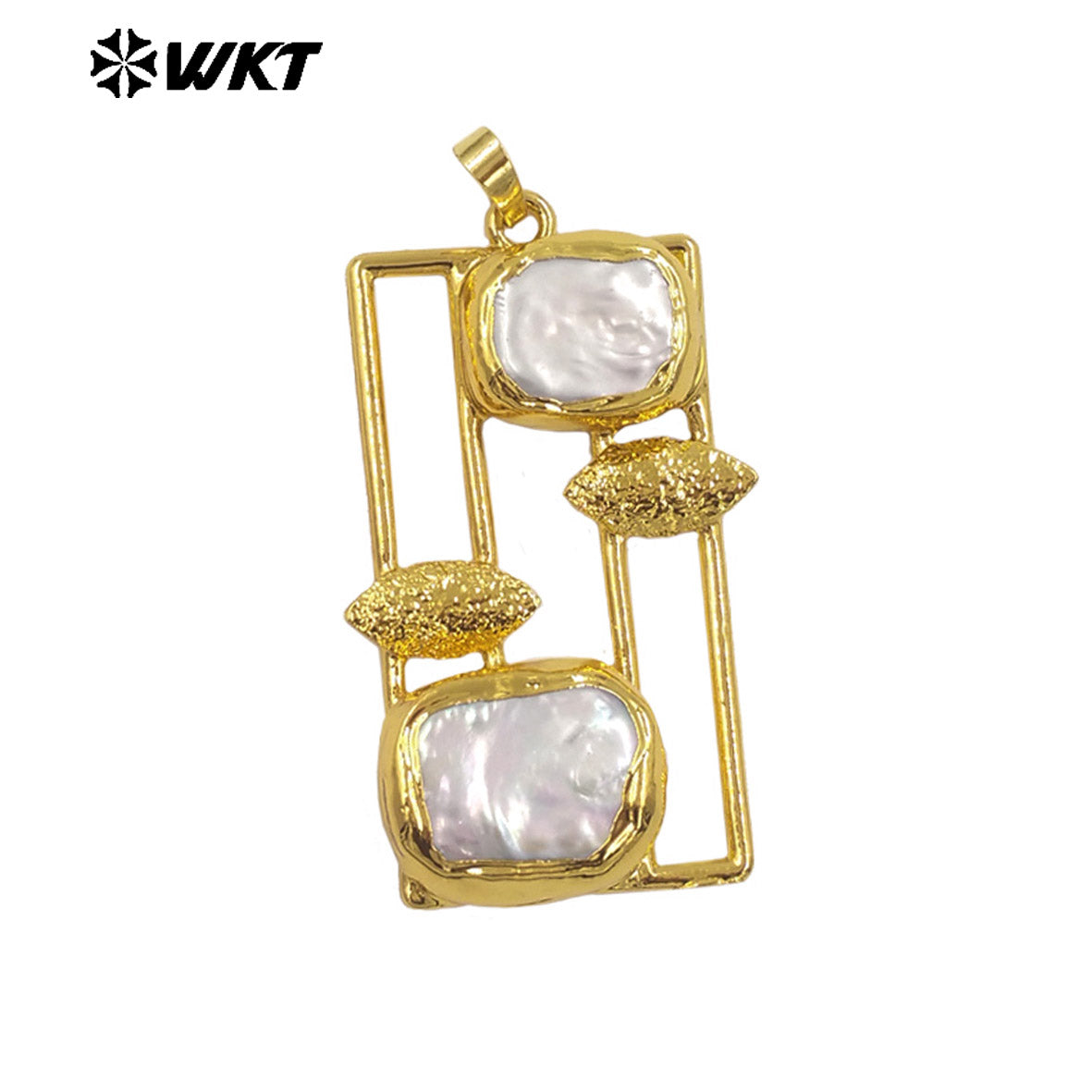 WT-JP434 Wonderful Gold Electroplated With Double Natural Freshwater Pearls Rectangle Pendant For Fashion Jewelry Handmade
