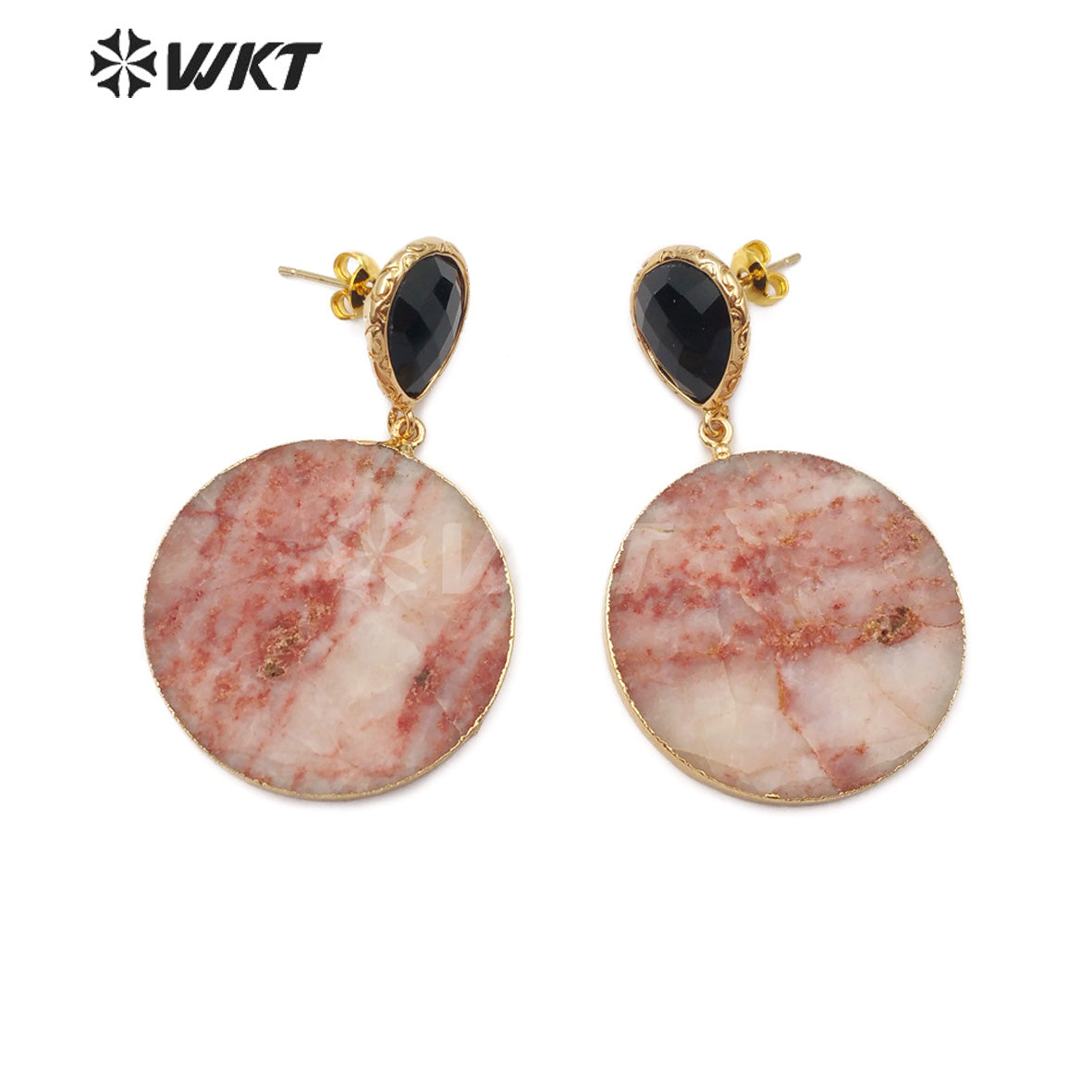 WT-E562 Wholesale Natural Stone Sliced Round Earrings Elegant Noble Fashion Slice Natural Stone Earrings