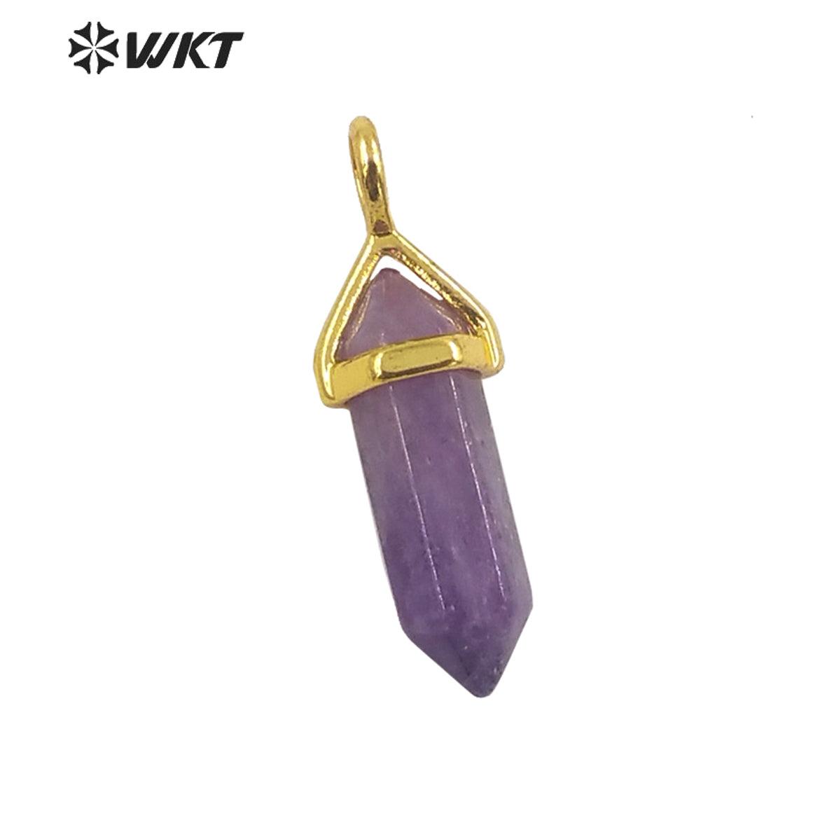 WT-P1864 Trendy Hot Spirit Quartz Double Point Bullet Pendant Gold Cap Natural Gemstone Hexagon Stone Jewelry Pendant