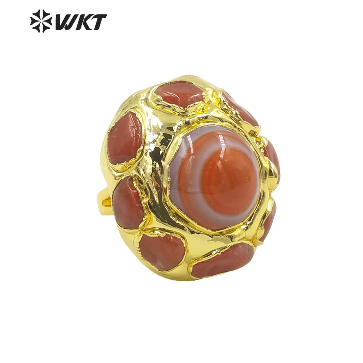 WT-R412 High Quality Vintage Fashion Red Agate Ring with 18k Gold Plated Adjustable Rings Women Jewelry Natural Stone Rings