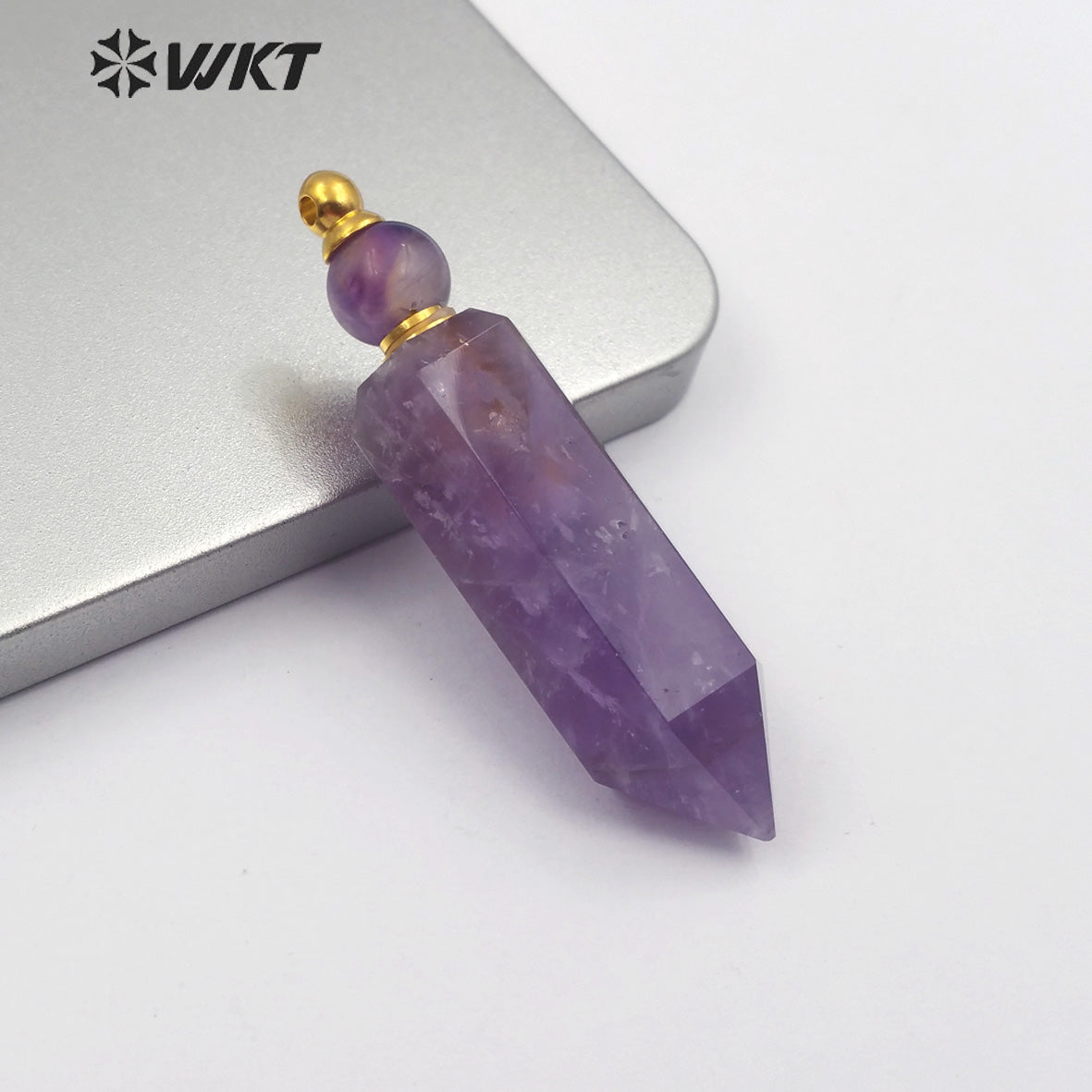 WT-P1463 Fashion Stone Perfume Bottle Pendant Natural Amethyst Lapis Rose Quartz Blue Agate Pendant Stainless Steel Accessory