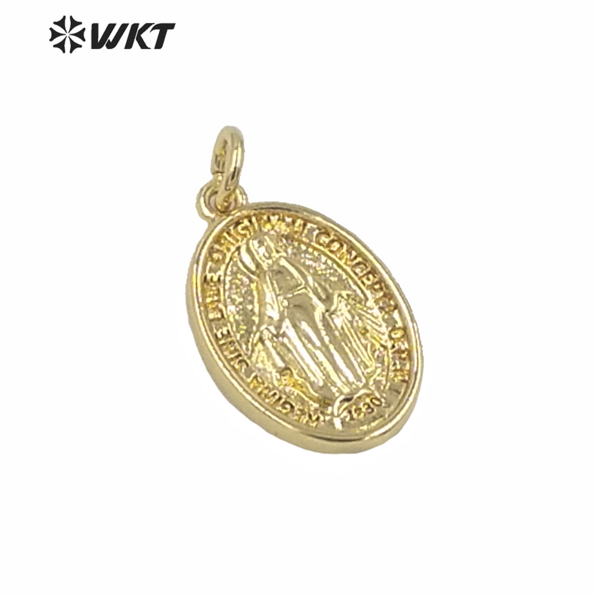 WT-MP162 Wholesale Small Charming Gold Electroplated Metal Jesus Christ Pendant 17mm Tiny Hot Single Loop Gold Charm Pendant