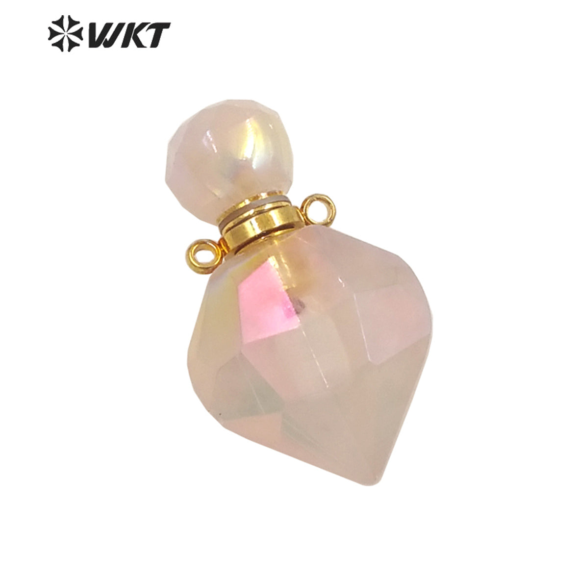 WT-P1712 Wholesale Fashion Gold Women Popular Aura Rose Quartz Perfume Bottle Elegant Small Drop Shape Essencial Oil Bottle