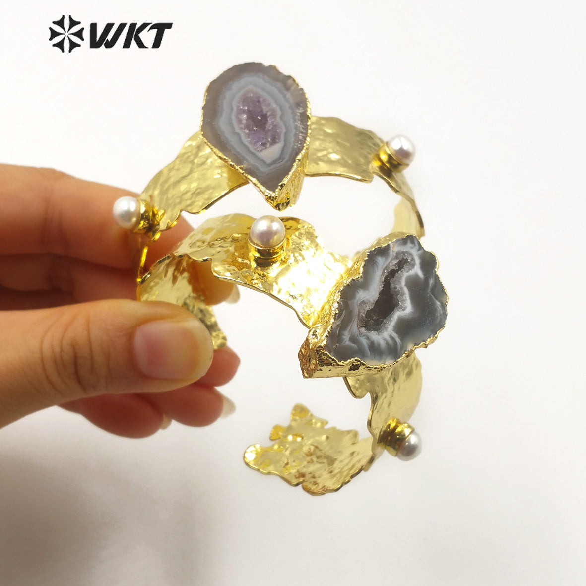 WT-B514 Gorgeous Fashion Gold Plated Natural Stone Bracelet Bangle Supper Chic Geode Agate Bangle for Women