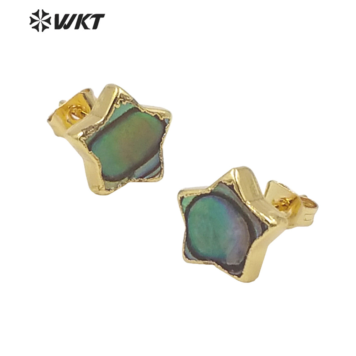 WT-E659 WKT 2022 Special Small Beautiful Natural Abalone Shell Stud Earrings Moon Star Stud Earrings with 18k Gold