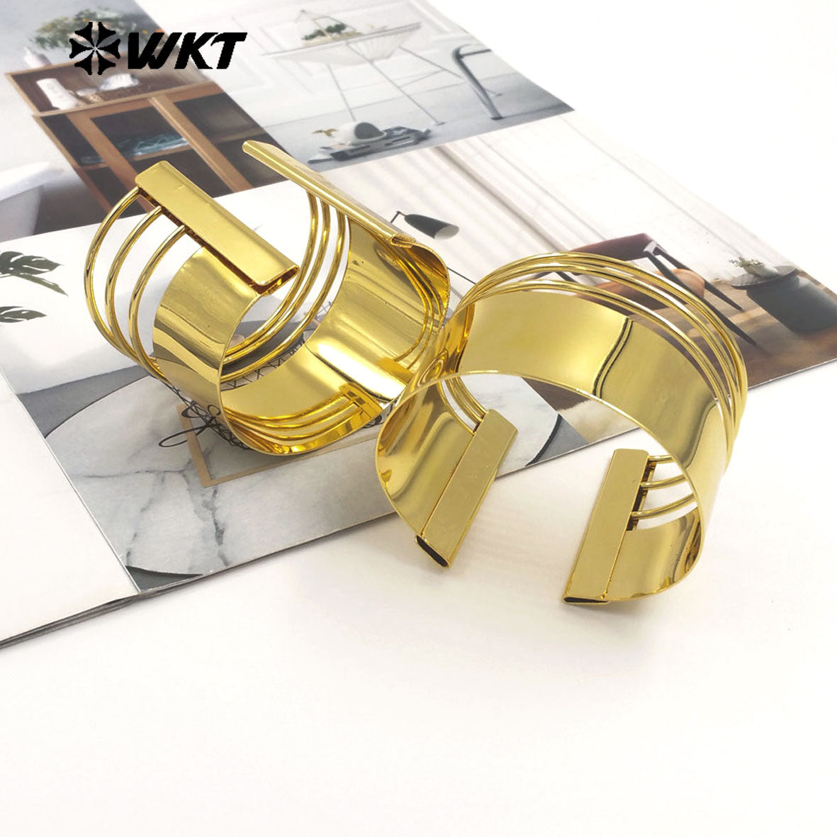 WT-JF358 Newest Special Design Multi Layers Yellow Brass Metal Gold Plated Cuff Bangle Vintage Style Jewelry For Daily Wearing