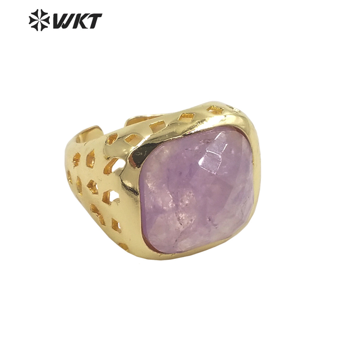 WT-R442 Wholesale Fashion 18k Gold Plated Resist Tarnishable square Gemstone Women Ring Amethyst Bezel Setting Jewelry Ring