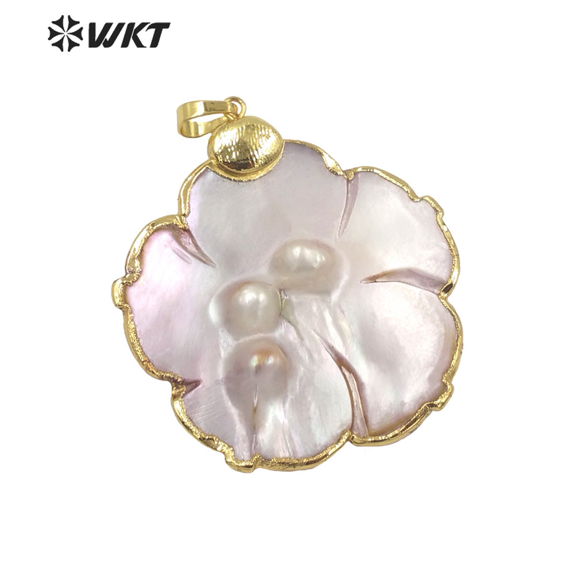 WT-JP291 High Quality Pendant Cute Petite Petal Shape Natural Pearl 18k Gold Plated Pendant Women Gift Pearl Pendant
