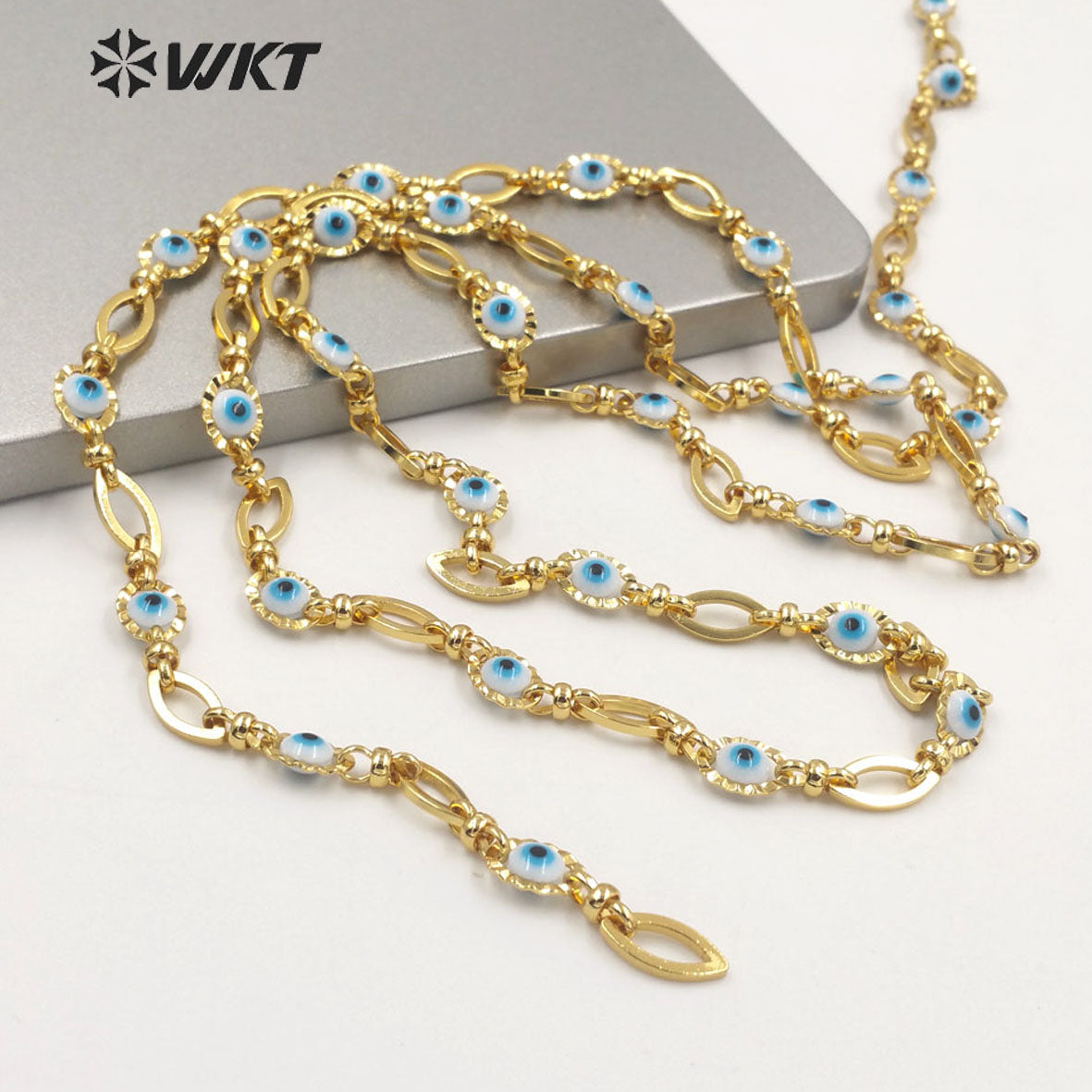 WT-RBC191 Amazing Unique Turkey Evil Eye Chain 18k Real Gold Plated Resist Tarnishable Lucky DIY Brass Chain for Bracelet
