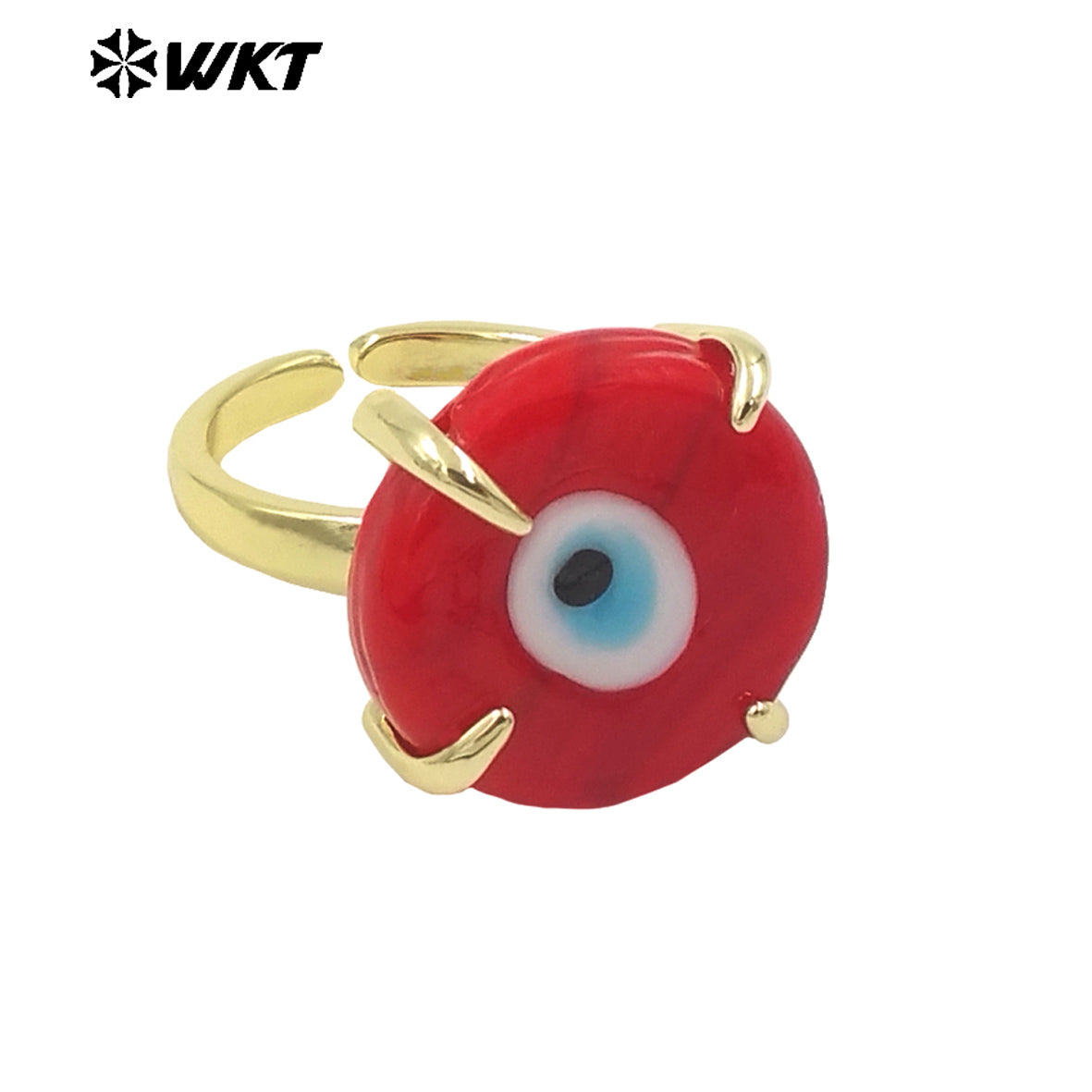 WT-MPR089 Charming Healing 18K Handmade Claw Setting Resin Turkey Eye Women Rings in Adjustable Size