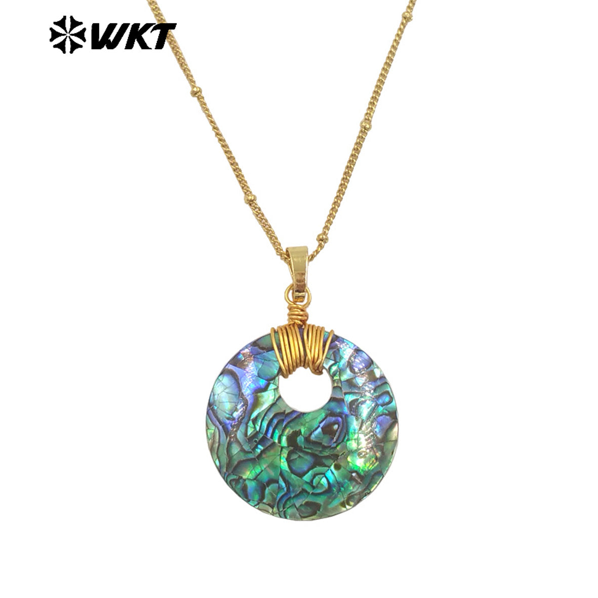 WT-JN300 New Design 18K Gold Plated Abalone Shell Ocean Style Round Pendant Necklace Suitable for Beach and Party Decoration