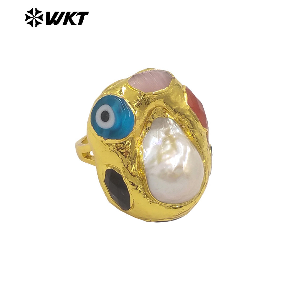 WT-MPR143 Newest Unique Design Adjustable Size Gold Plated Natural Stone With Irregular Baroque Pearl Rings Fashion Accessories