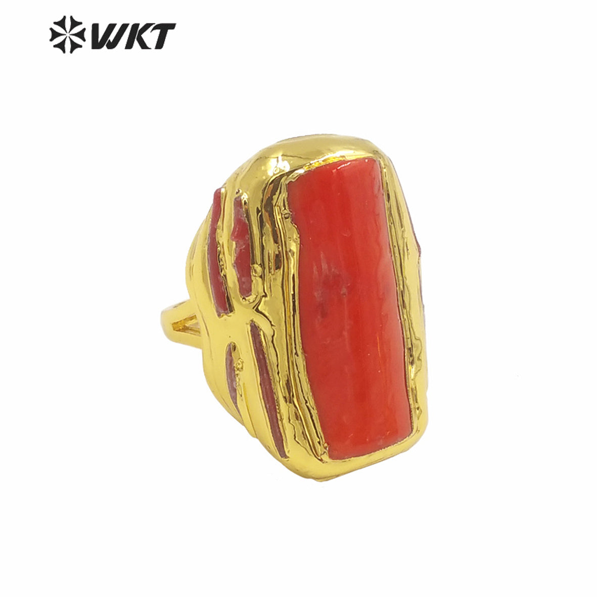 WT-MPR059 Trendy Romantic Freshwater Natural Red Coral 18k Gold Plating Ring Lovely Women Boho Ring for Gift