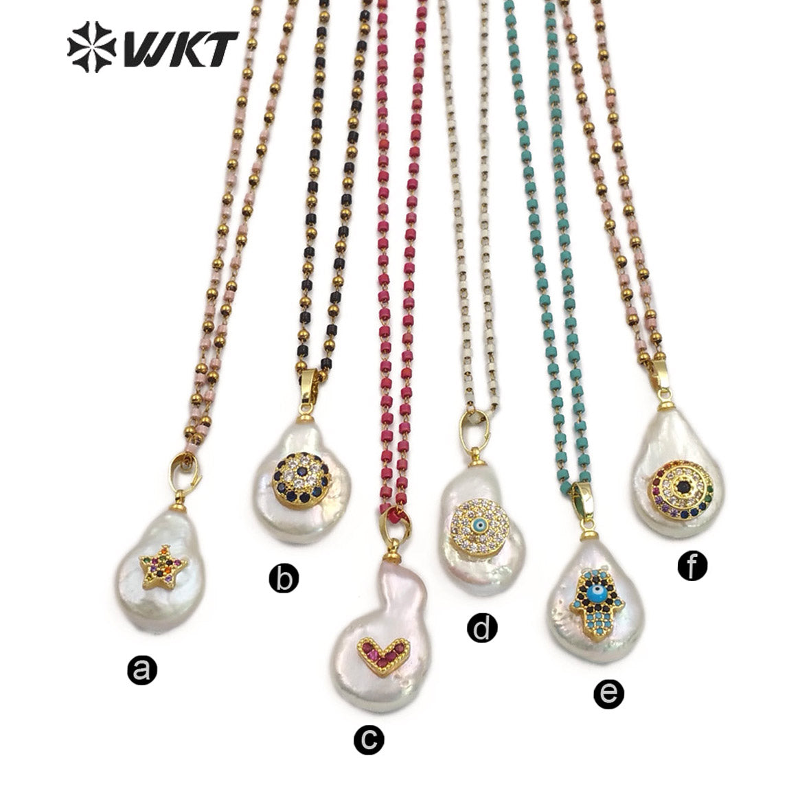 WT-MN952 Fashion Setting Irregular Shape Pearl with CZ Micro Pave Necklace Hot-sales Lady Natural Stones Necklace