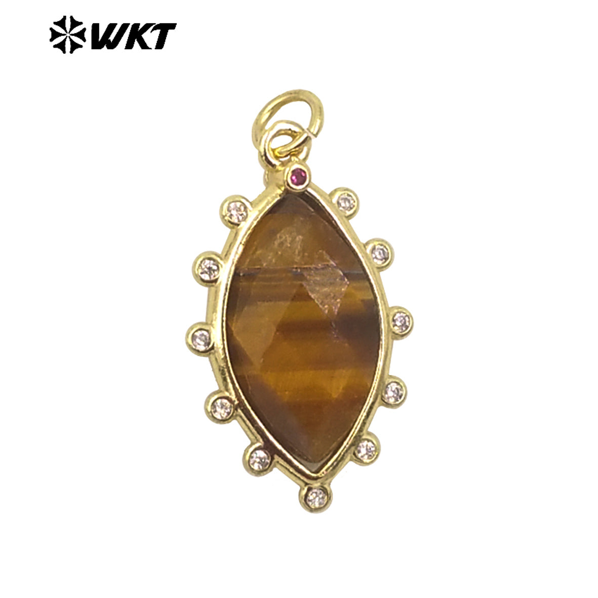 WT-P1975 Europe Delicate Kinds of Gemstone Tiger Eye With Cubic Zircon Setting Charming Jewelry Stone Pendant