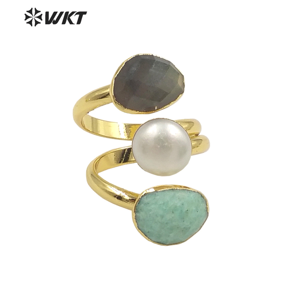 WT-R407 Niche Design Multiple Gemstone Pearl Rings Adjustable Rings Delicate Charming 18k Gold Plated Gifts Natural Stone Rings