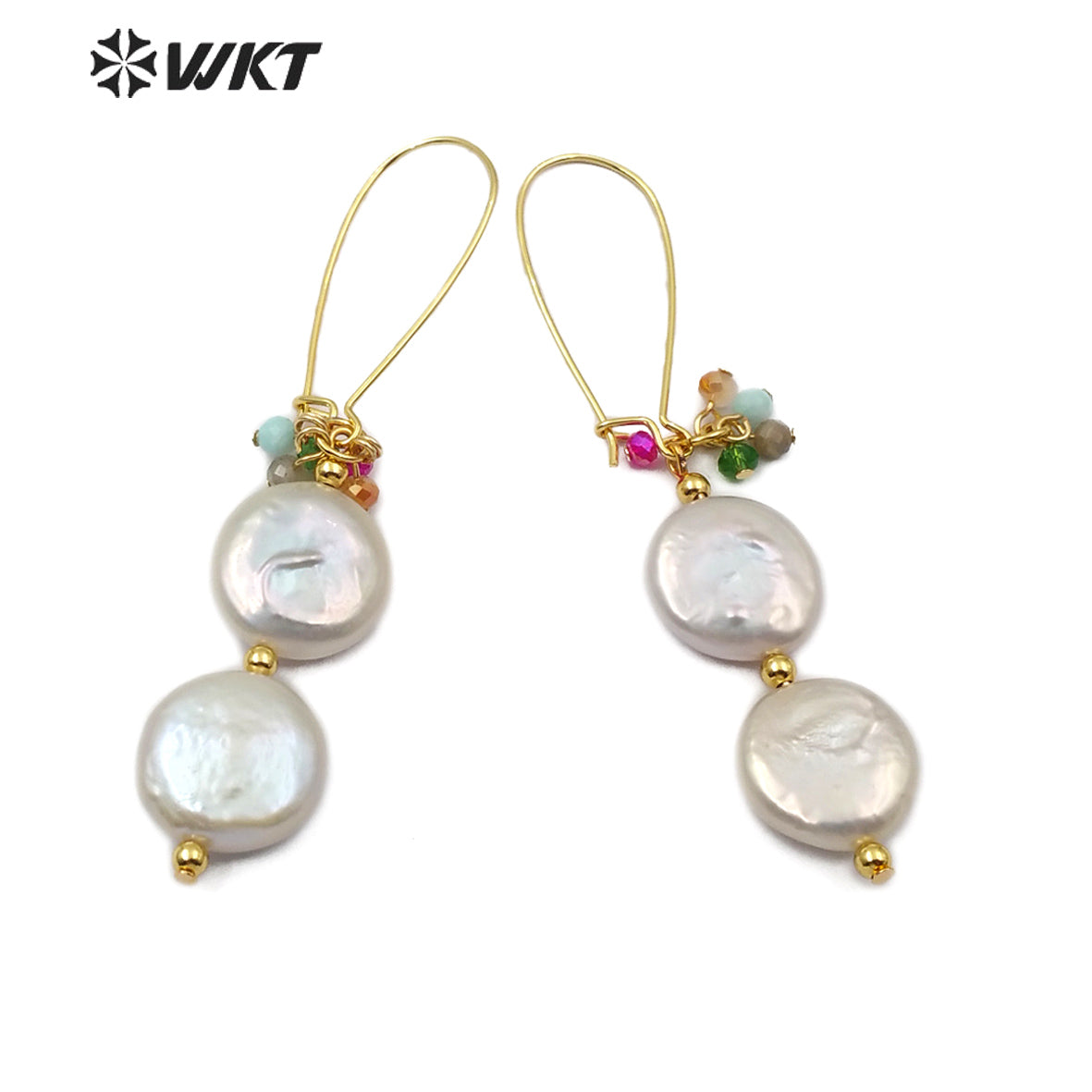 WT-E576 Hot-sale Natural Double Pearl Earring With Crystal Beads Women Stylish Jewelry Pearl Earring Lady Charm Earring