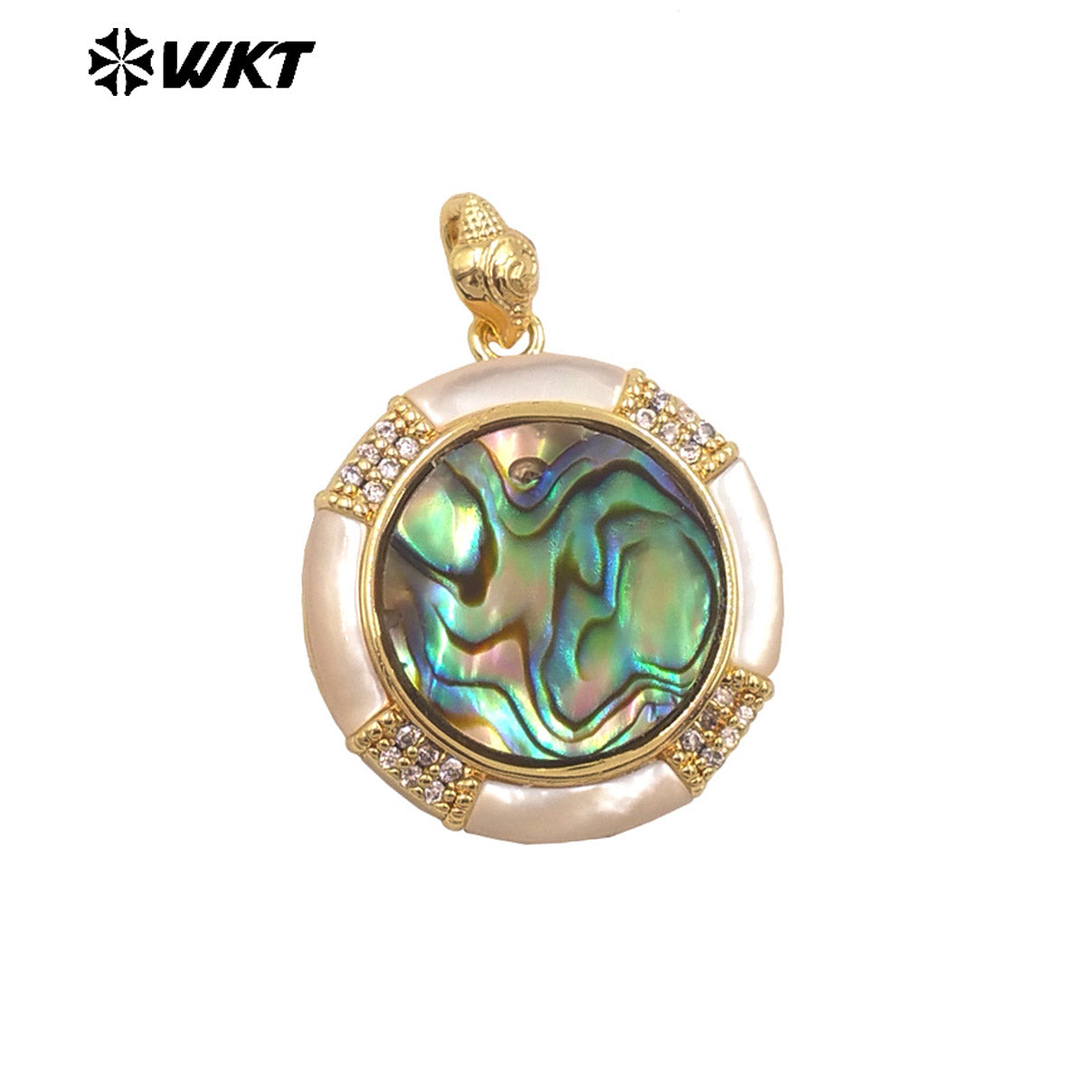 WT-JP431 Excellent 18K Gold Plated MOP With Abalone Shell And Zircon Little Pendant For Luxury Jewelry Necklace Handmade