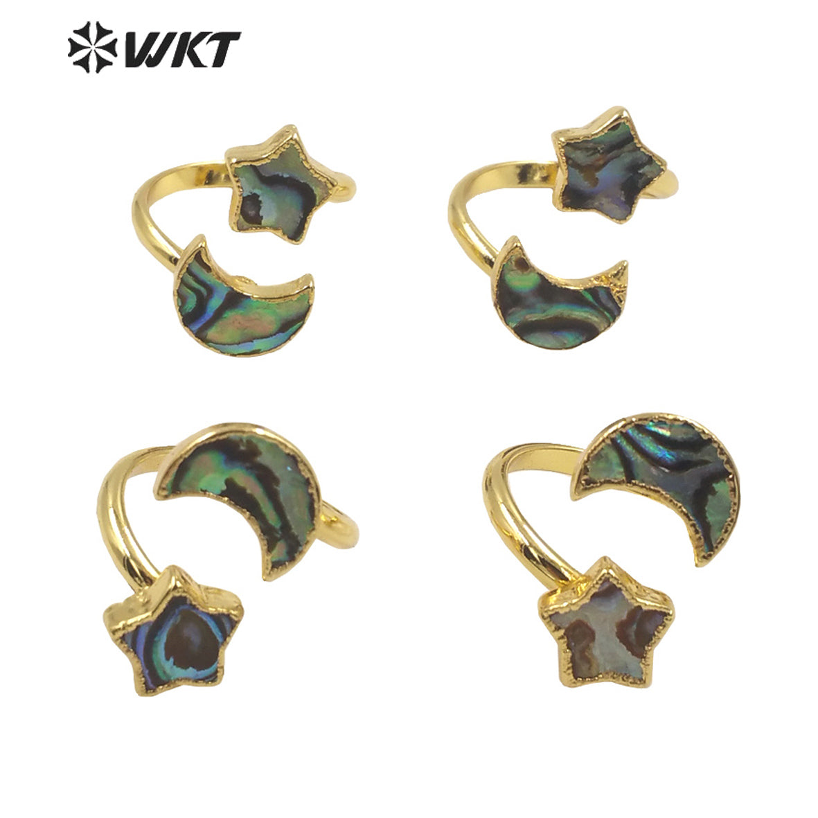 WT-MPR027 WKT Newest 18k Real Gold Plated Double Abalone Shell Star Ring Women Fashion Moon Ring for Party Fashion Shell Ring