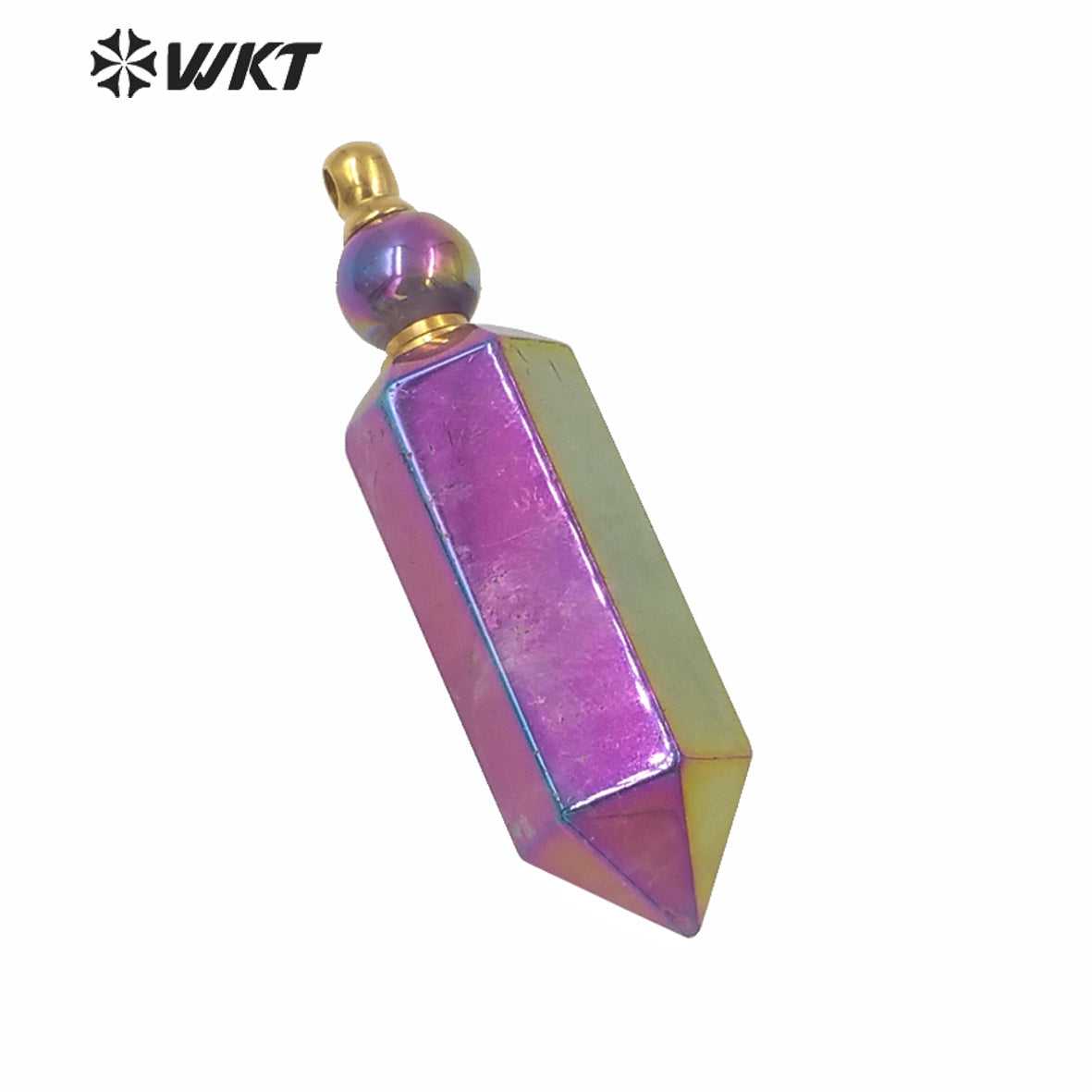 WT-P1615 Amazing Gold Hexagon Spirit Quartz Women Fashion Perfume Bottle Pendant New Spirit Point Essencial Oil Pendant Rainbow