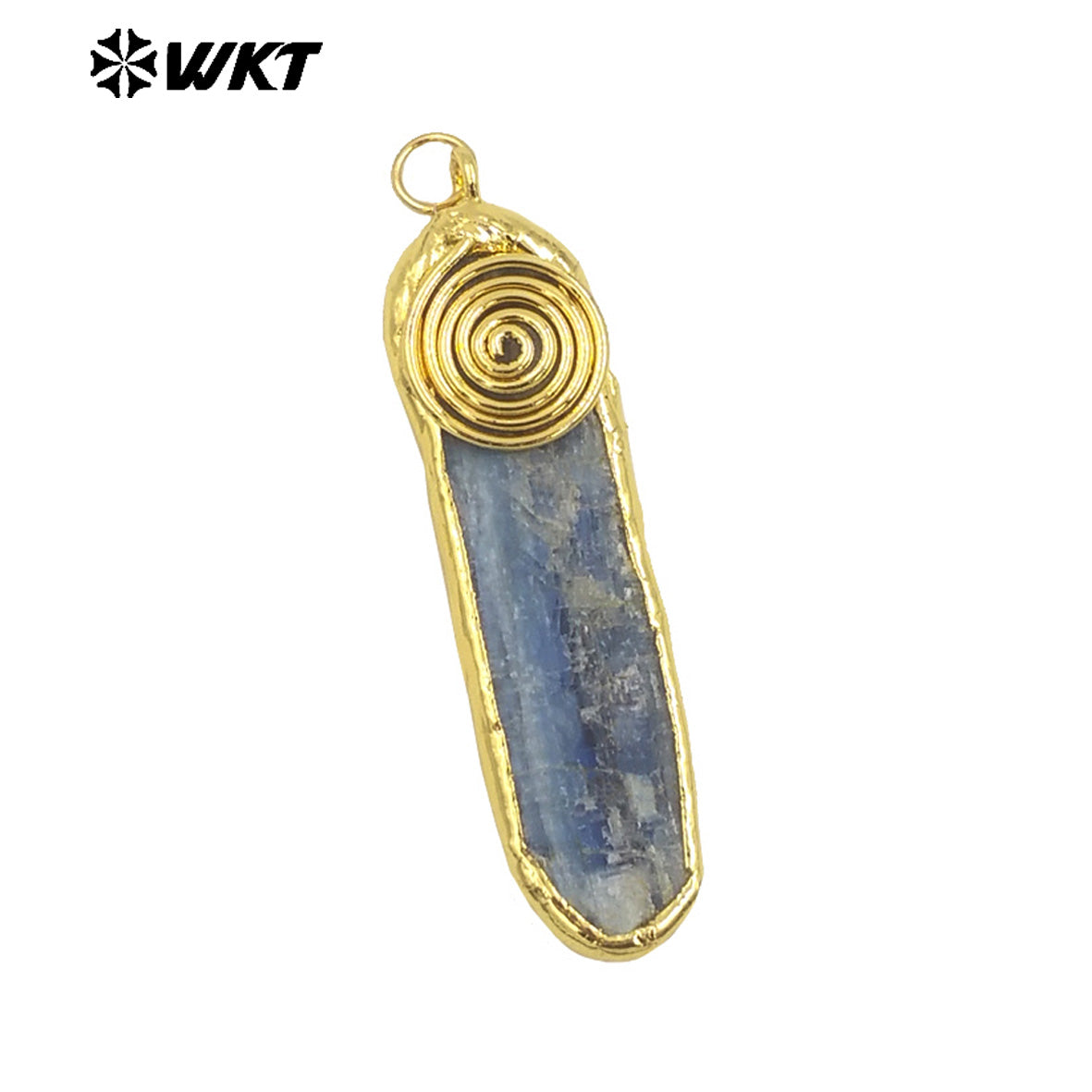 WT-P1958 Wholesale New Raw Blue Kyanite Stone Long Straight Gold Plated Welding Gemstone Jewelry Pendants