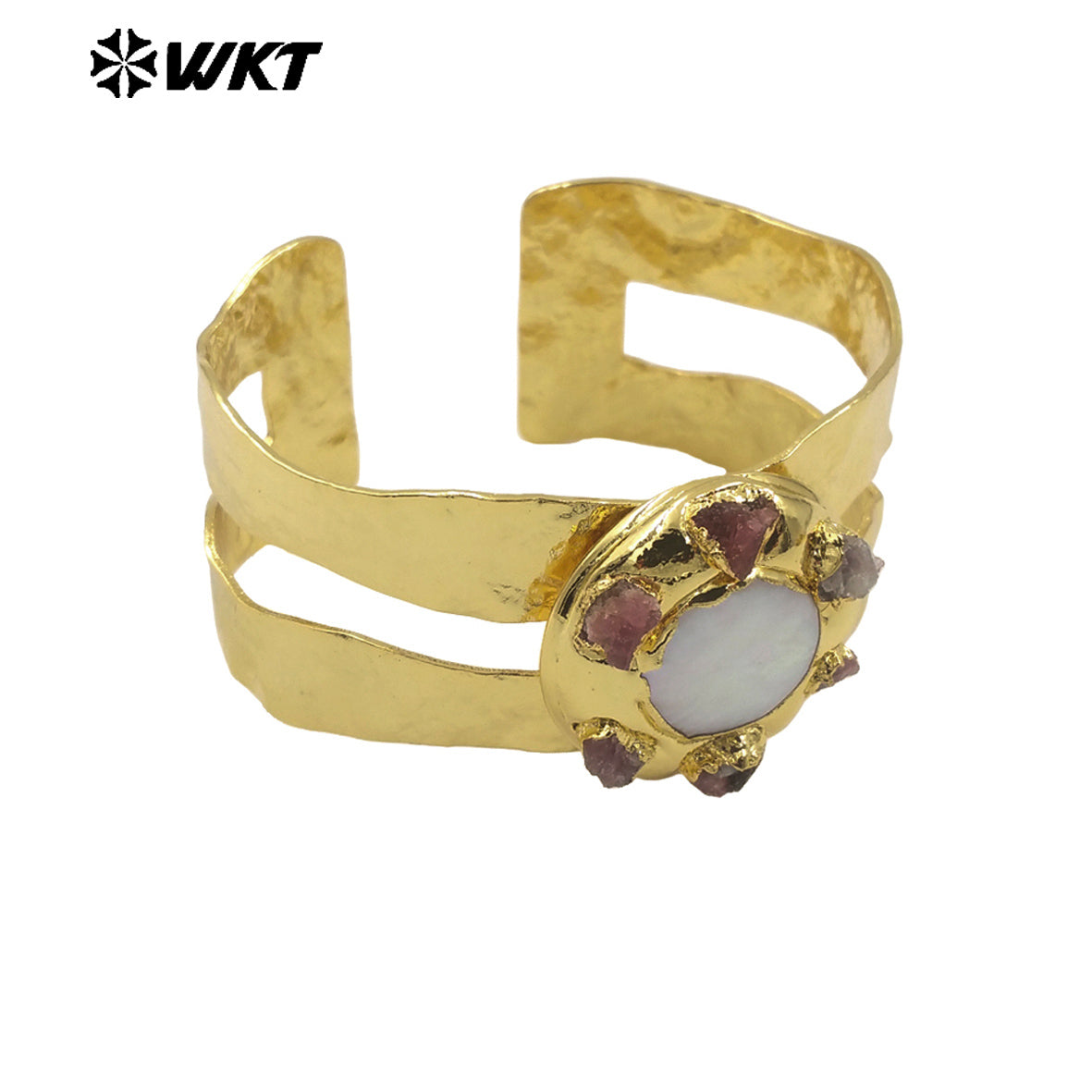 MPB103 Wholesale Europe and America Popular 18K Gold Plated Open Size Natural Freshwater Pearl Bangle With Tourmaline Stone