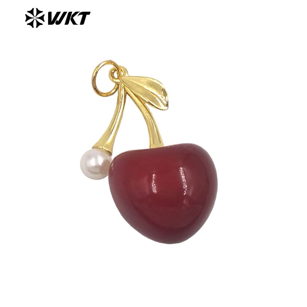 WT-JFE148 New Sales Cherry Charms Metal Yellow Brass With Drop Oil Red/ White Color Gold Plated Pendant Finding For Earrings DIY