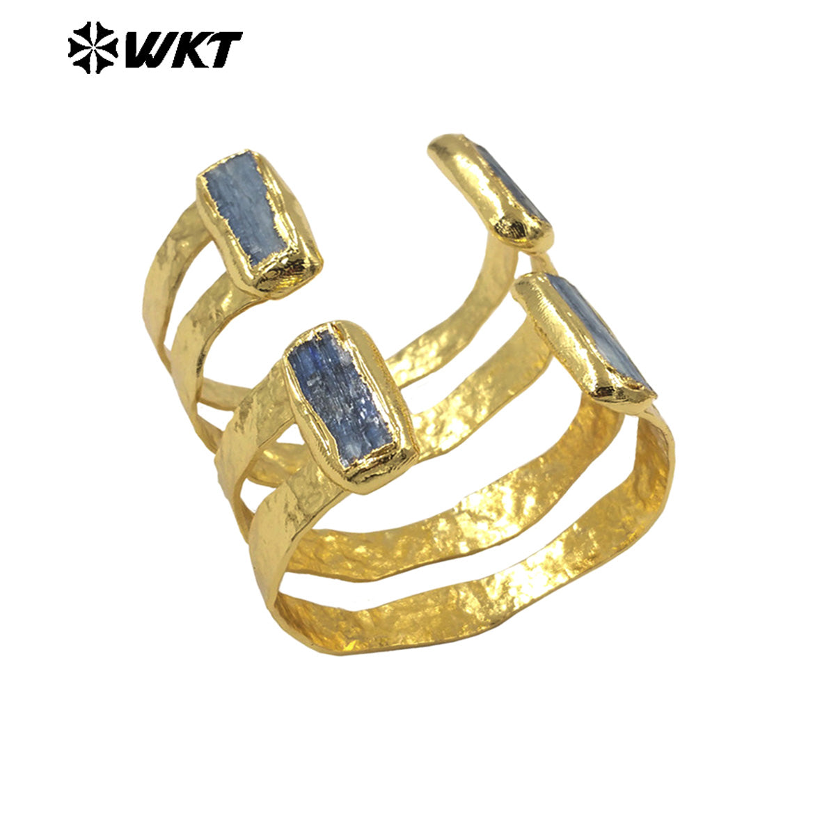 WT-B665 Hot New Arrival Natural Blue Kyanite Stone Bangle With 18k Gold Plated Can Be Adjustable for Women Special Gifts Jewelry