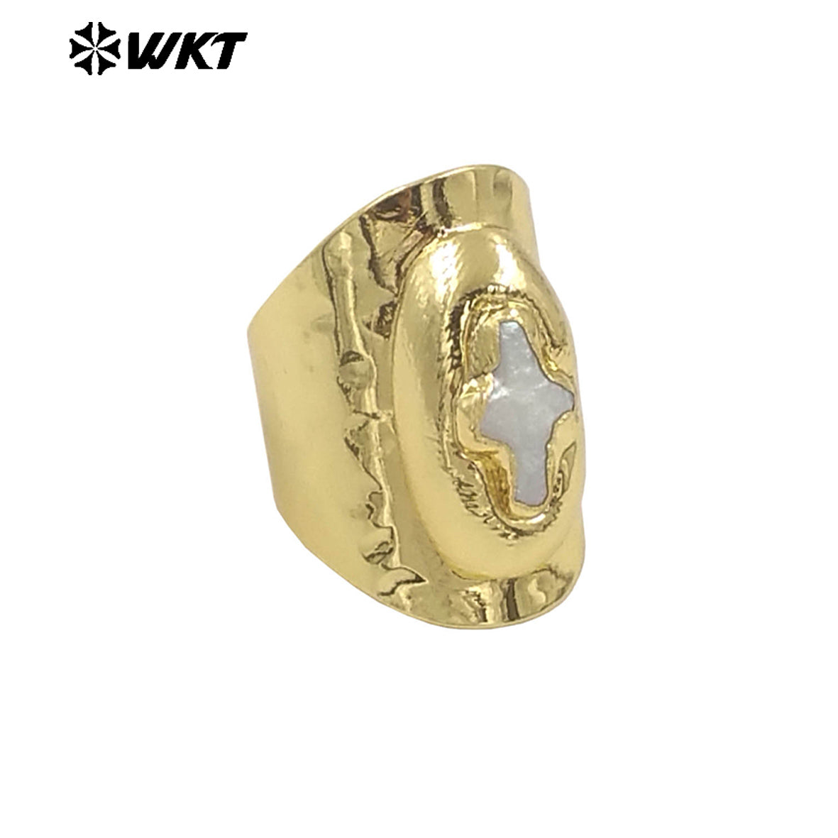 WT-MPR121 Explosive Models Fashion 18K Gold Plated Freshwater Pearl Cross With Large Adjustable Ring for Both Men and Women