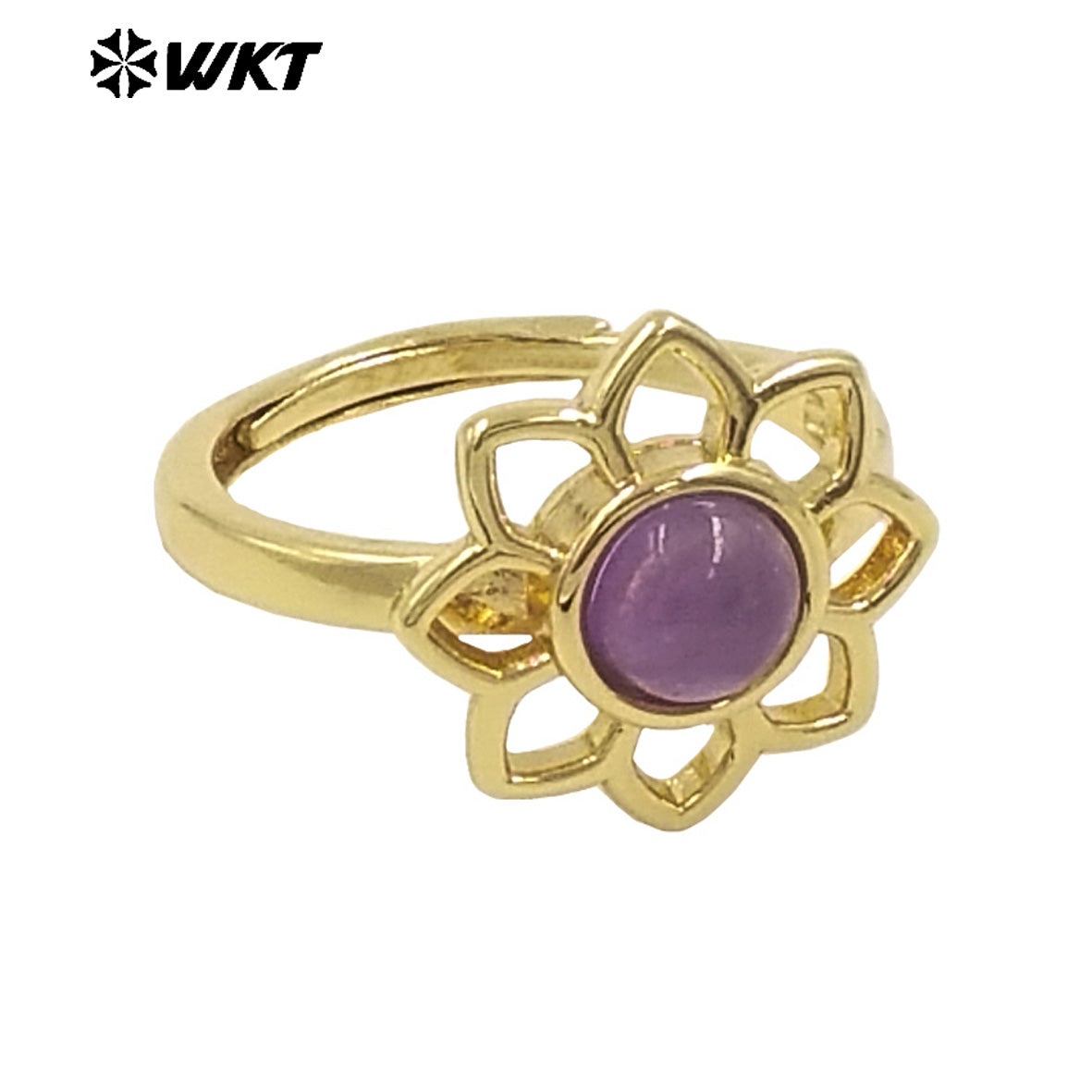 WT-R535 Elegant Gold Plated Resist Tarnishable Lotus Flower Stone Ring for Lady Daily Wear or Gift for Friend Jewelry