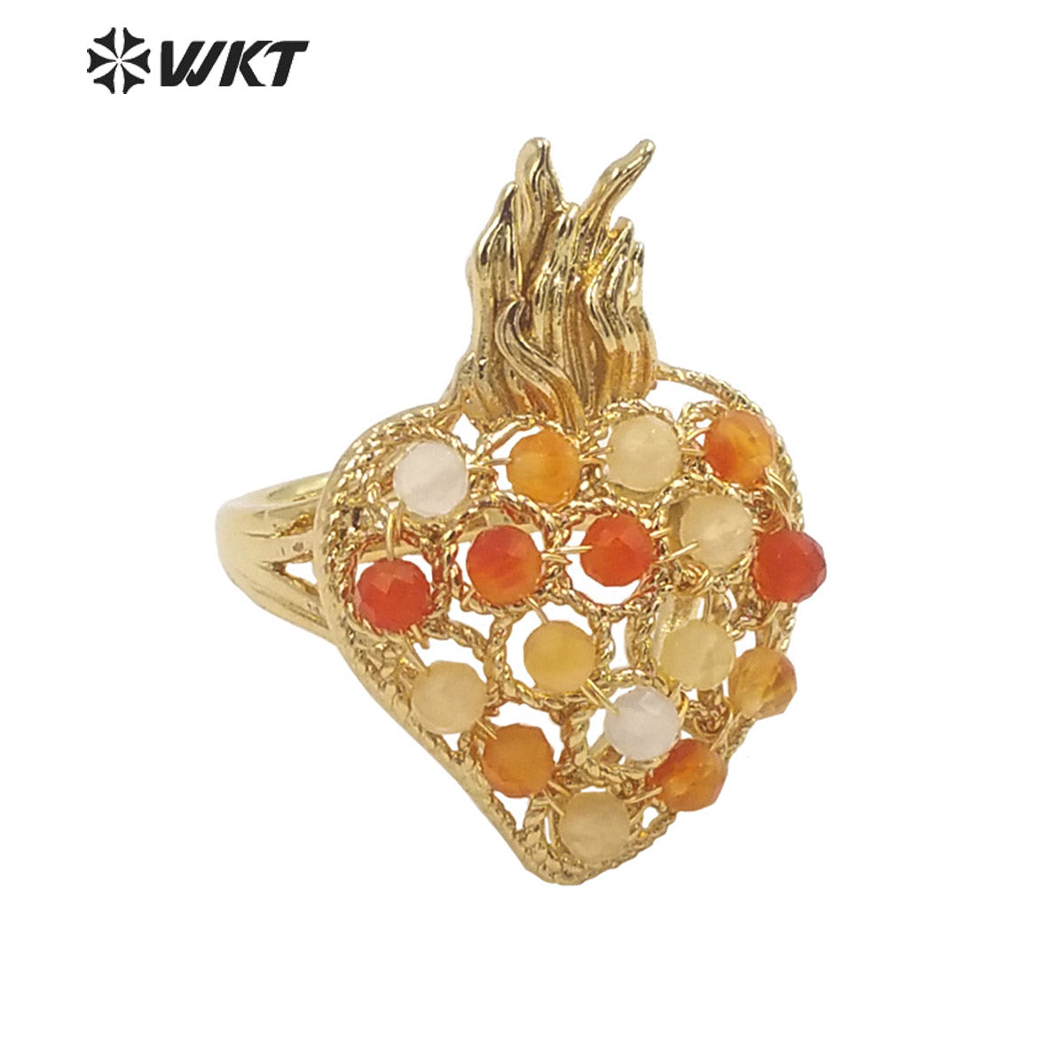 WT-R454 WKT New Design 18k Gold Plated Handmade Gemstone Fire Torch Ring Natural Precious Birthday Stone Ring