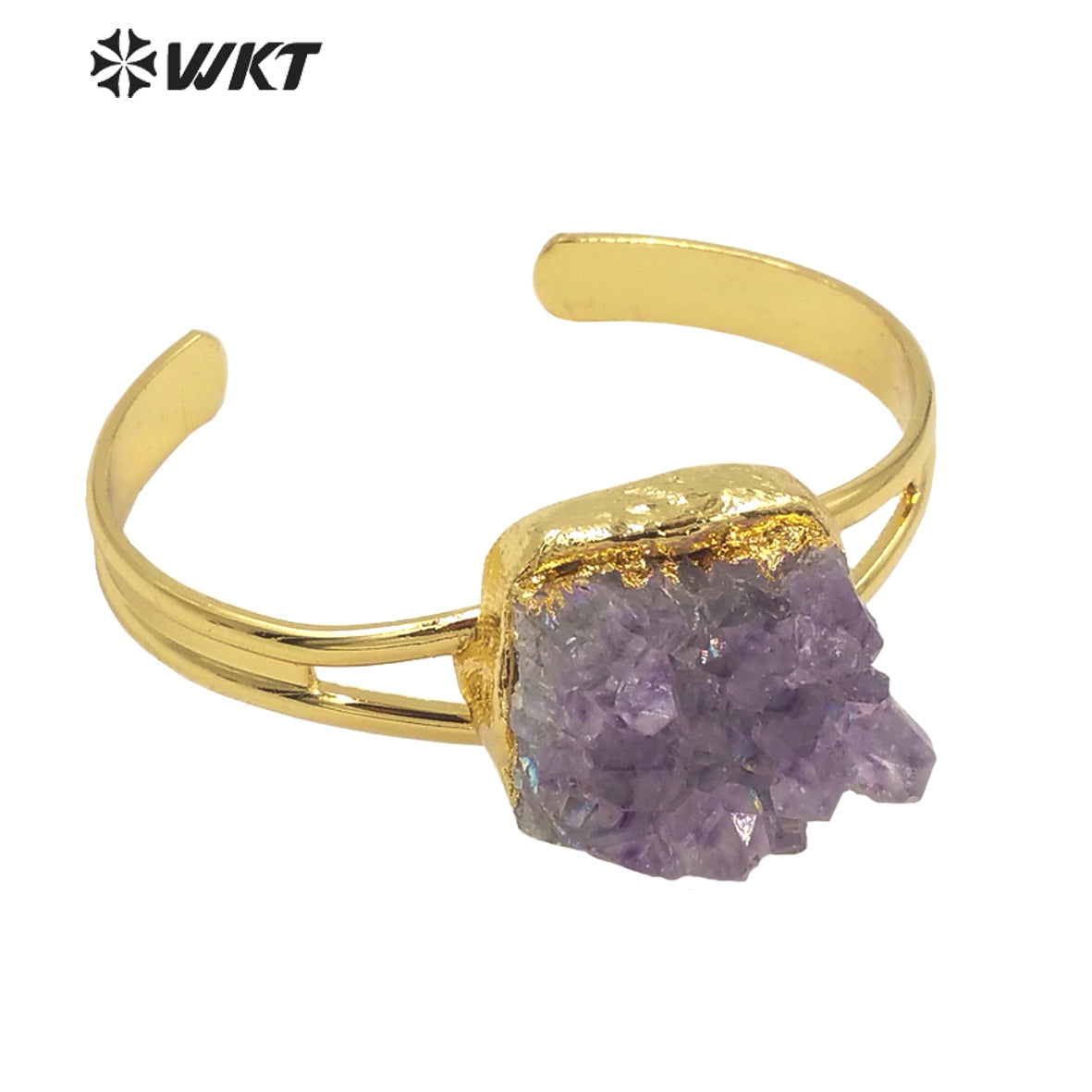 WT-B608 Druzy Amethyst Bangles European and American Style Fashion Women's Jewelry 18k Gold Plated Natural Crystal Bangles