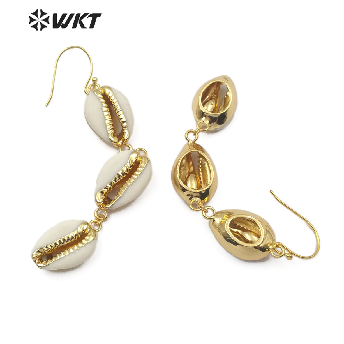 WT-E519 New Design Shell Jewelry Long Earrings With 18K Gold Full and Half Plating Options Shell Earring Natural Cowrie Earring